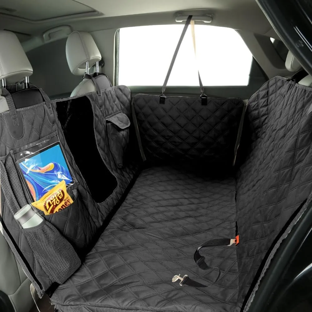 Dog Car Seat Cover for Back Seat, Dog Hammock for Car, Waterproof Backseat Protector for Dogs, Mesh Window and Multiple Pockets - Fits Cars, SUVs, and Trucks