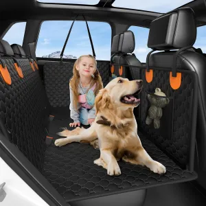 Dog Car Seat Cover for Back Seat, Hard Bottom Back Seat Extender for Dogs, Waterproof Dog Hammock for Truck Support to 400lbs, Car Seat Protector for Cars, Trucks, SUV, Jeep