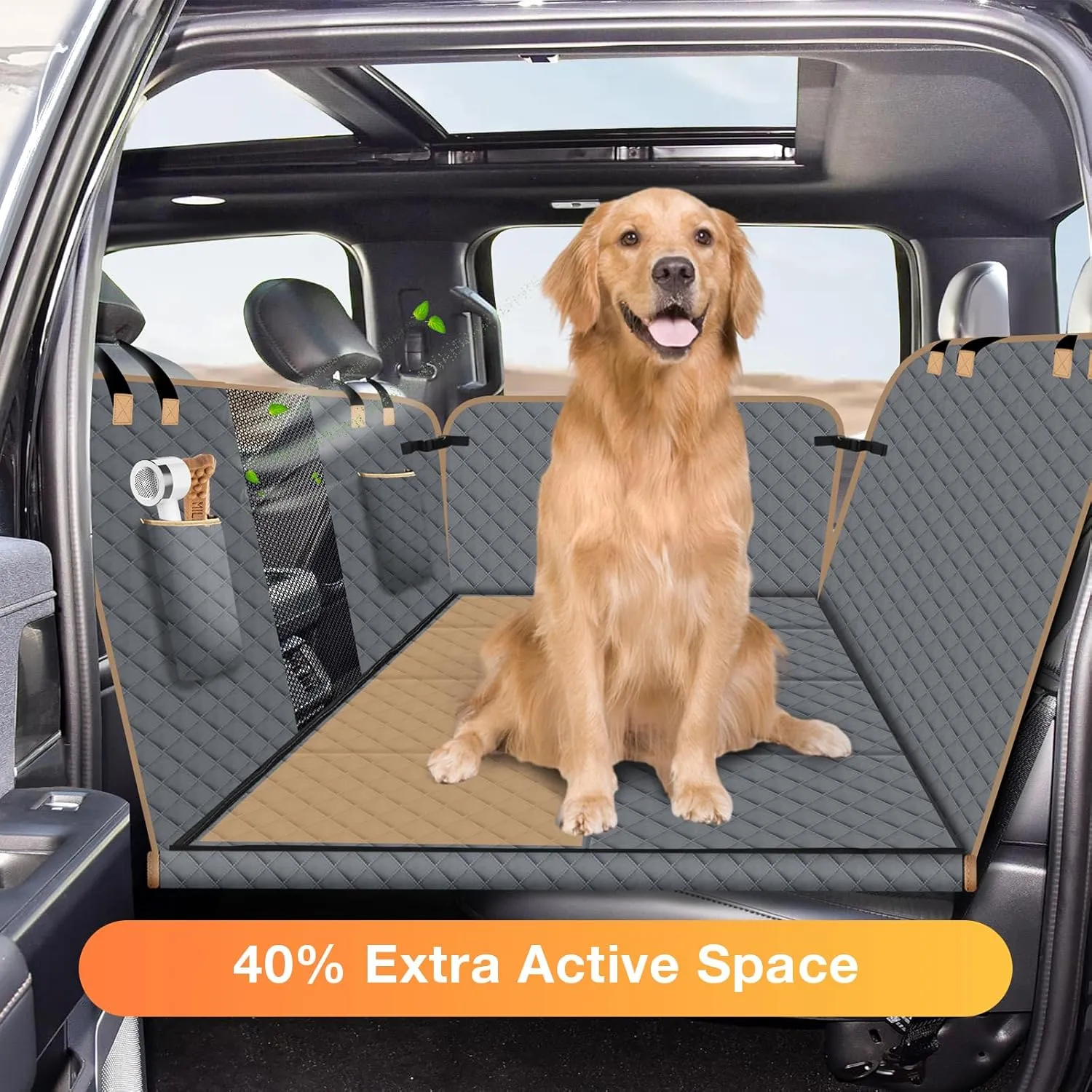 Dog Car Seat Cover for Back Seat, Larger Dog Car Bed Cover with Hard Bottom, Car Backseat Extender for Hammock for Full Size Truck/SUV 8 Panels Gray