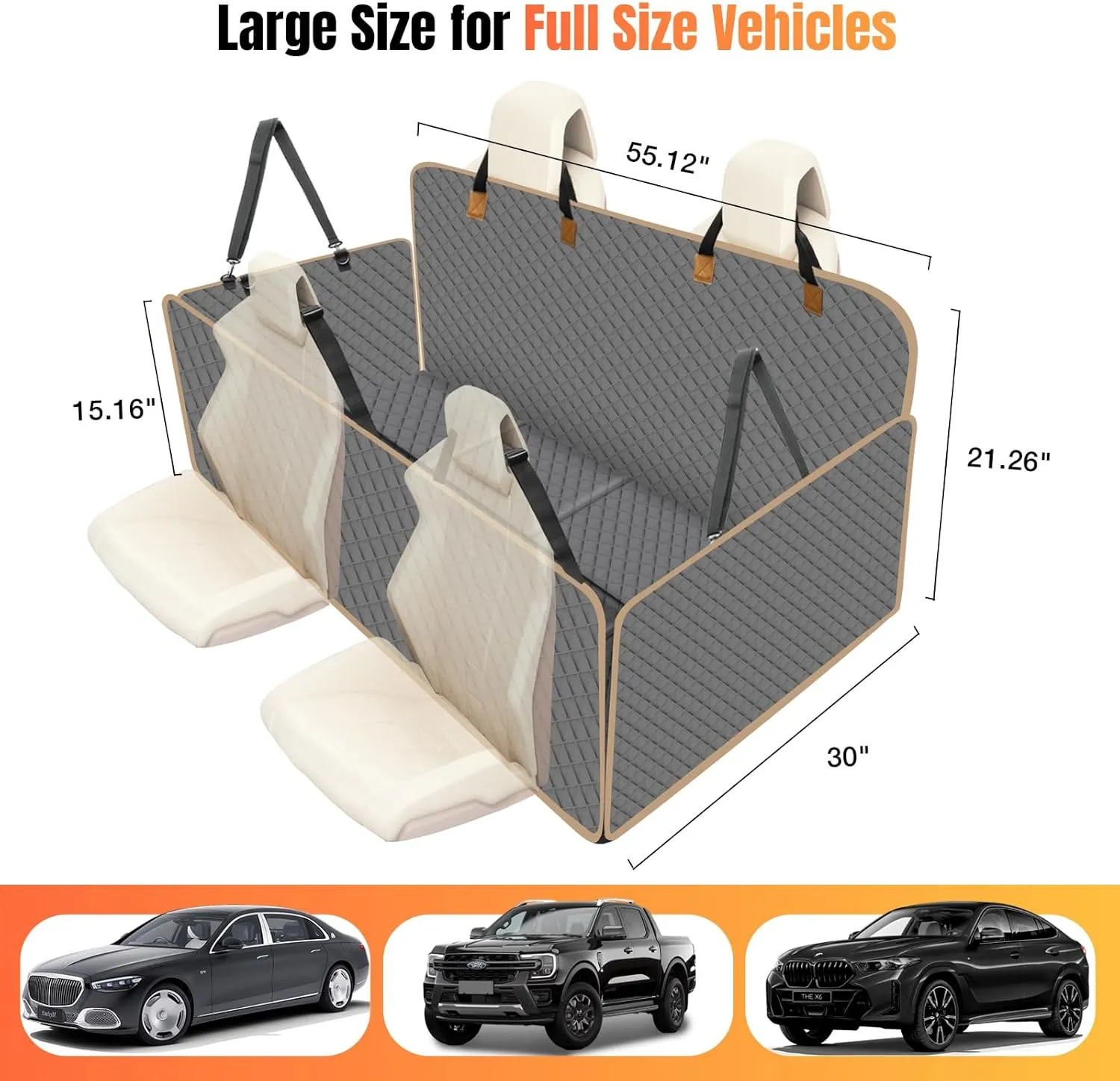 Dog Car Seat Cover for Back Seat, Larger Dog Car Bed Cover with Hard Bottom, Car Backseat Extender for Hammock for Full Size Truck/SUV 8 Panels Gray