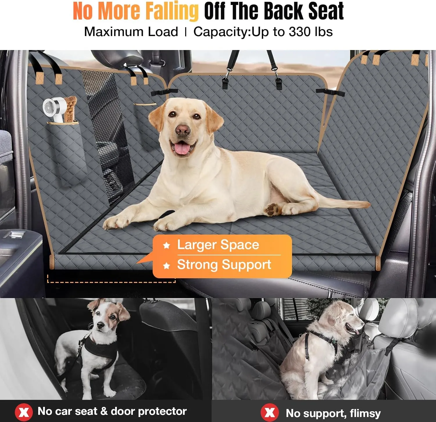 Dog Car Seat Cover for Back Seat, Larger Dog Car Bed Cover with Hard Bottom, Car Backseat Extender for Hammock for Full Size Truck/SUV 8 Panels Gray