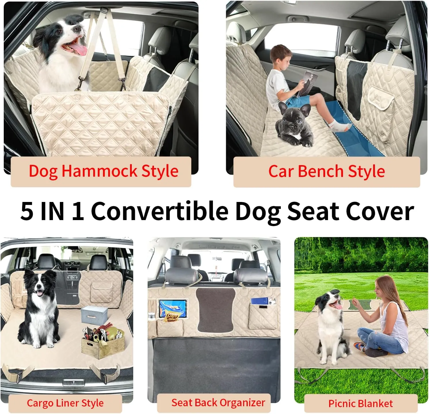 Dog Car Seat Cover for Back Seat,Dog Hammock for Car, Waterproof Backseat Protector for Dogs, Mesh Window and Multiple Pockets - Fits Cars, SUVs, and Trucks