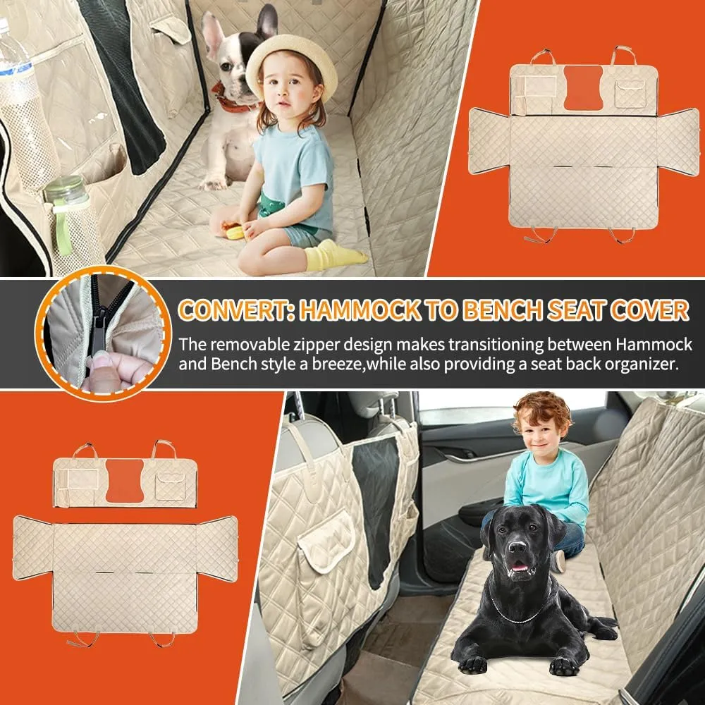 Dog Car Seat Cover for Back Seat,Dog Hammock for Car, Waterproof Backseat Protector for Dogs, Mesh Window and Multiple Pockets - Fits Cars, SUVs, and Trucks