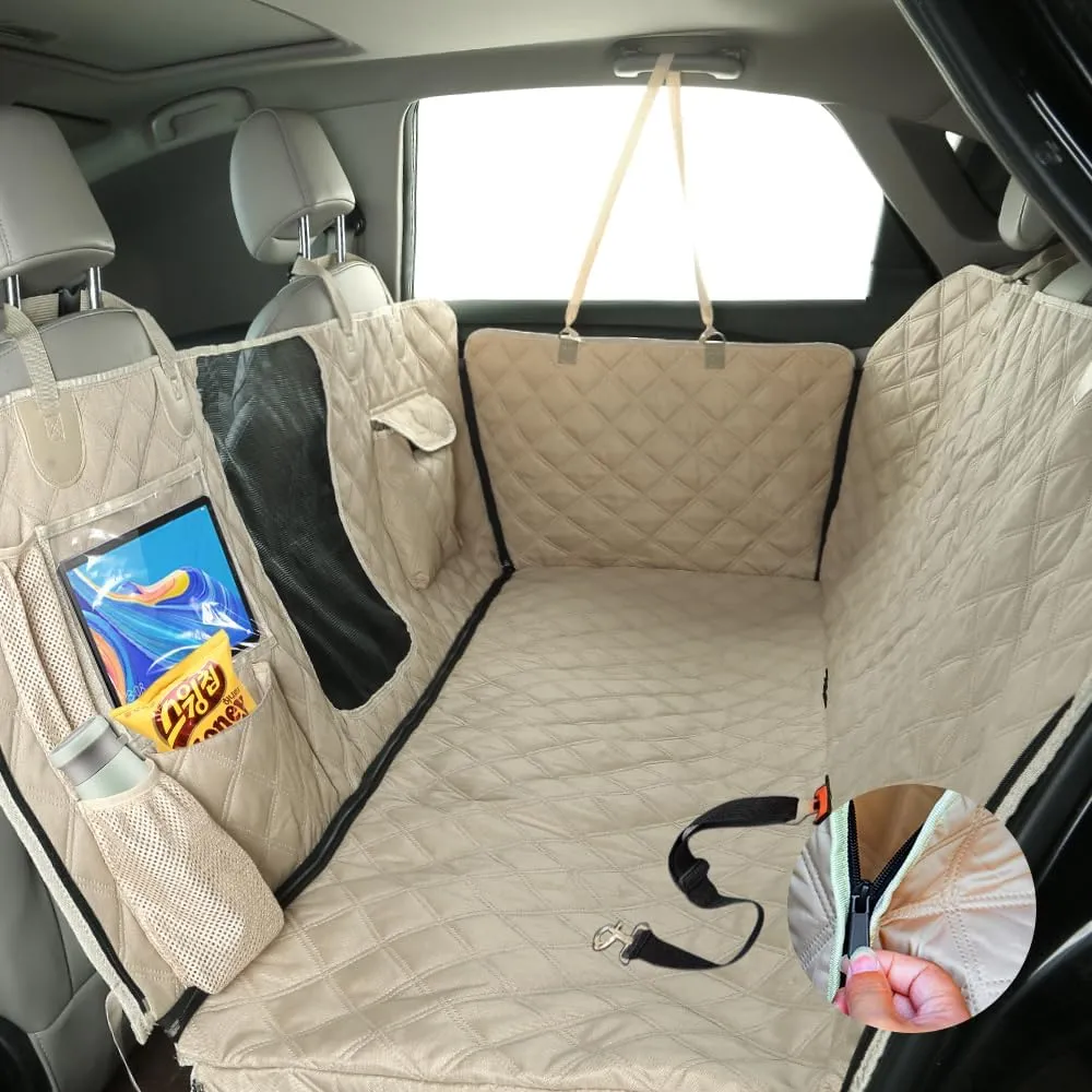 Dog Car Seat Cover for Back Seat,Dog Hammock for Car, Waterproof Backseat Protector for Dogs, Mesh Window and Multiple Pockets - Fits Cars, SUVs, and Trucks