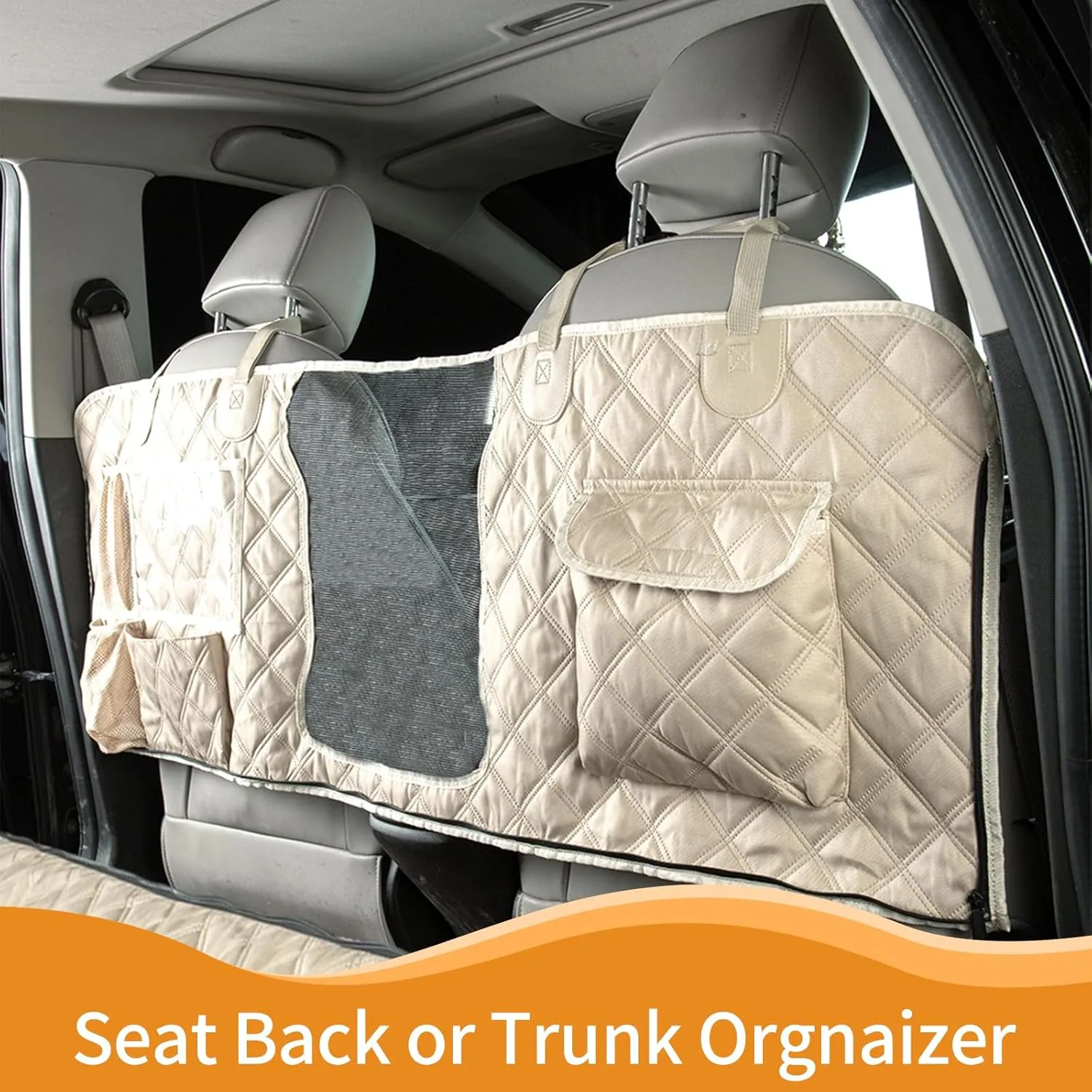 Dog Car Seat Cover for Back Seat,Dog Hammock for Car, Waterproof Backseat Protector for Dogs, Mesh Window and Multiple Pockets - Fits Cars, SUVs, and Trucks