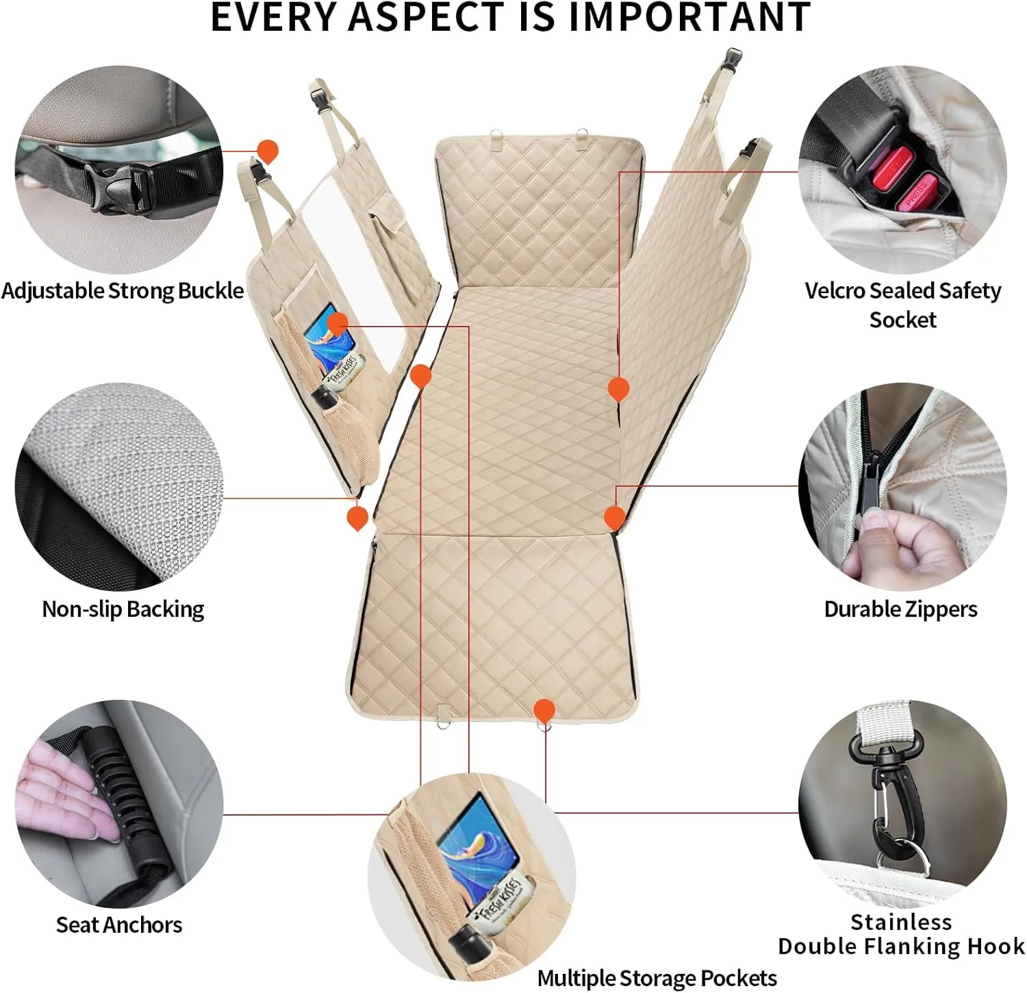 Dog Car Seat Cover for Back Seat,Dog Hammock for Car, Waterproof Backseat Protector for Dogs, Mesh Window and Multiple Pockets - Fits Cars, SUVs, and Trucks