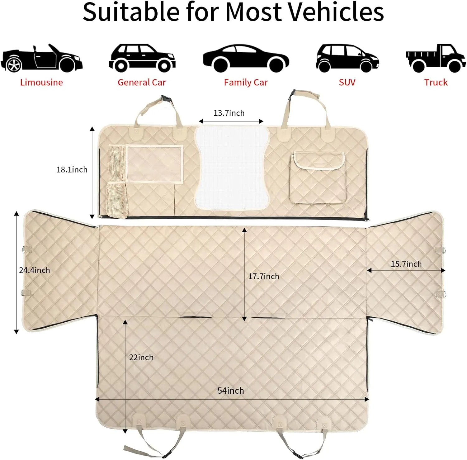 Dog Car Seat Cover for Back Seat,Dog Hammock for Car, Waterproof Backseat Protector for Dogs, Mesh Window and Multiple Pockets - Fits Cars, SUVs, and Trucks