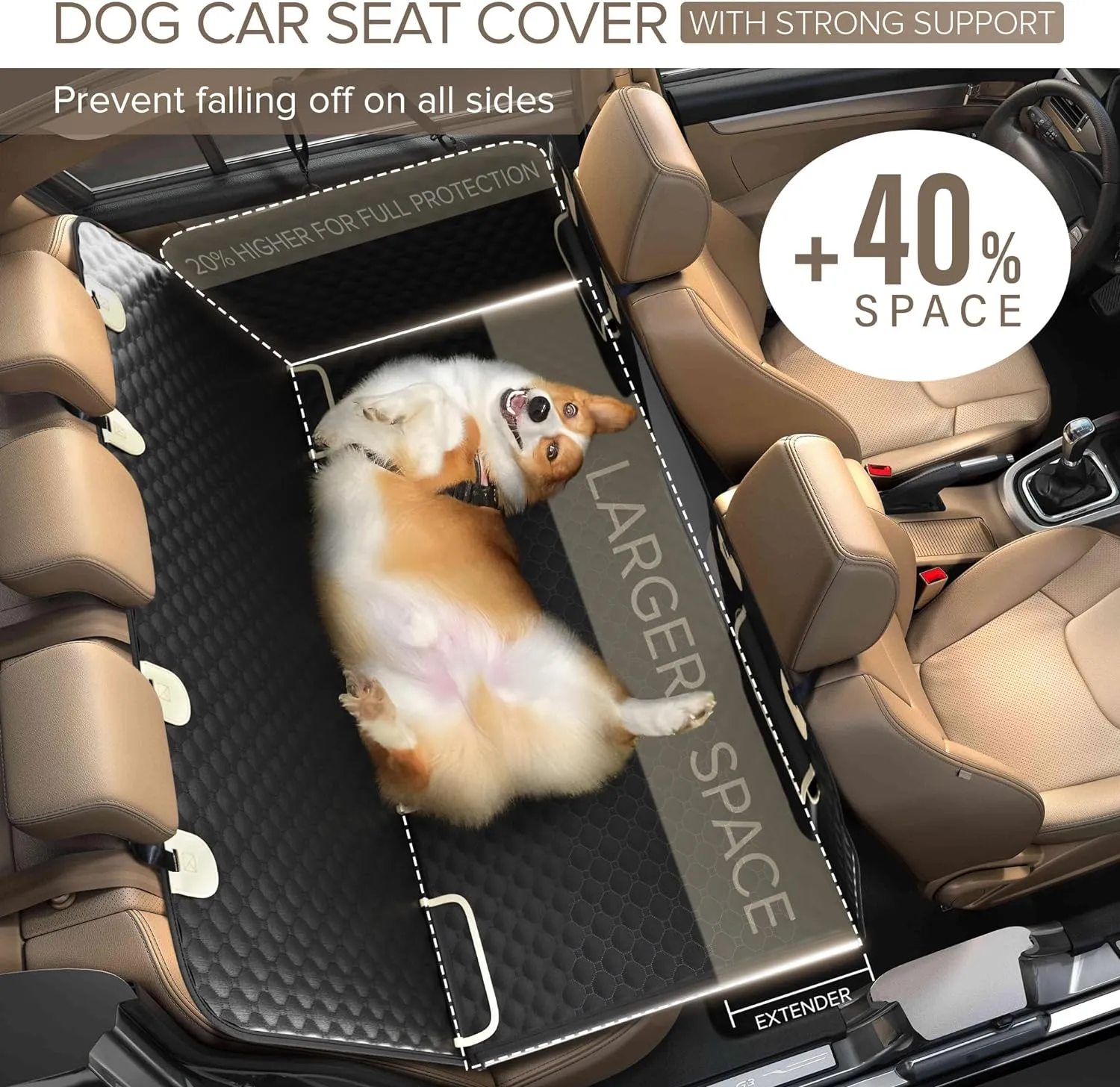 Dogover Dog Car Seat Cover with Extender for Aggressive Chewer, 600D Heavy Duty Dog Seat Cover for Back Seat, Nonslip Dog Hammock for Car, Waterproof Dog Car Bed, Pet Car Seat Cover for Cars Trucks and SUV