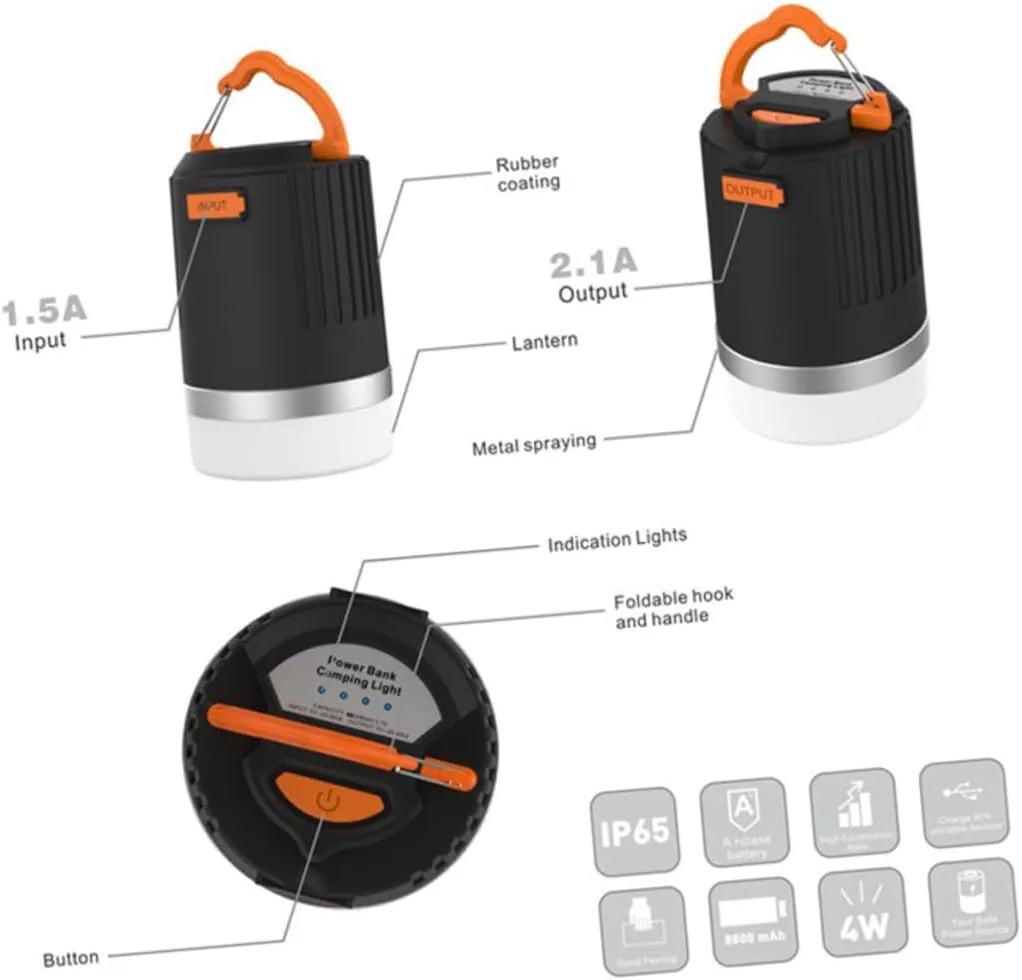 DOITOOL Waterproof Camping Light Rechargeable Led Lantern with Power Bank 8800mah Dimmable for Hiking Camping Fishing