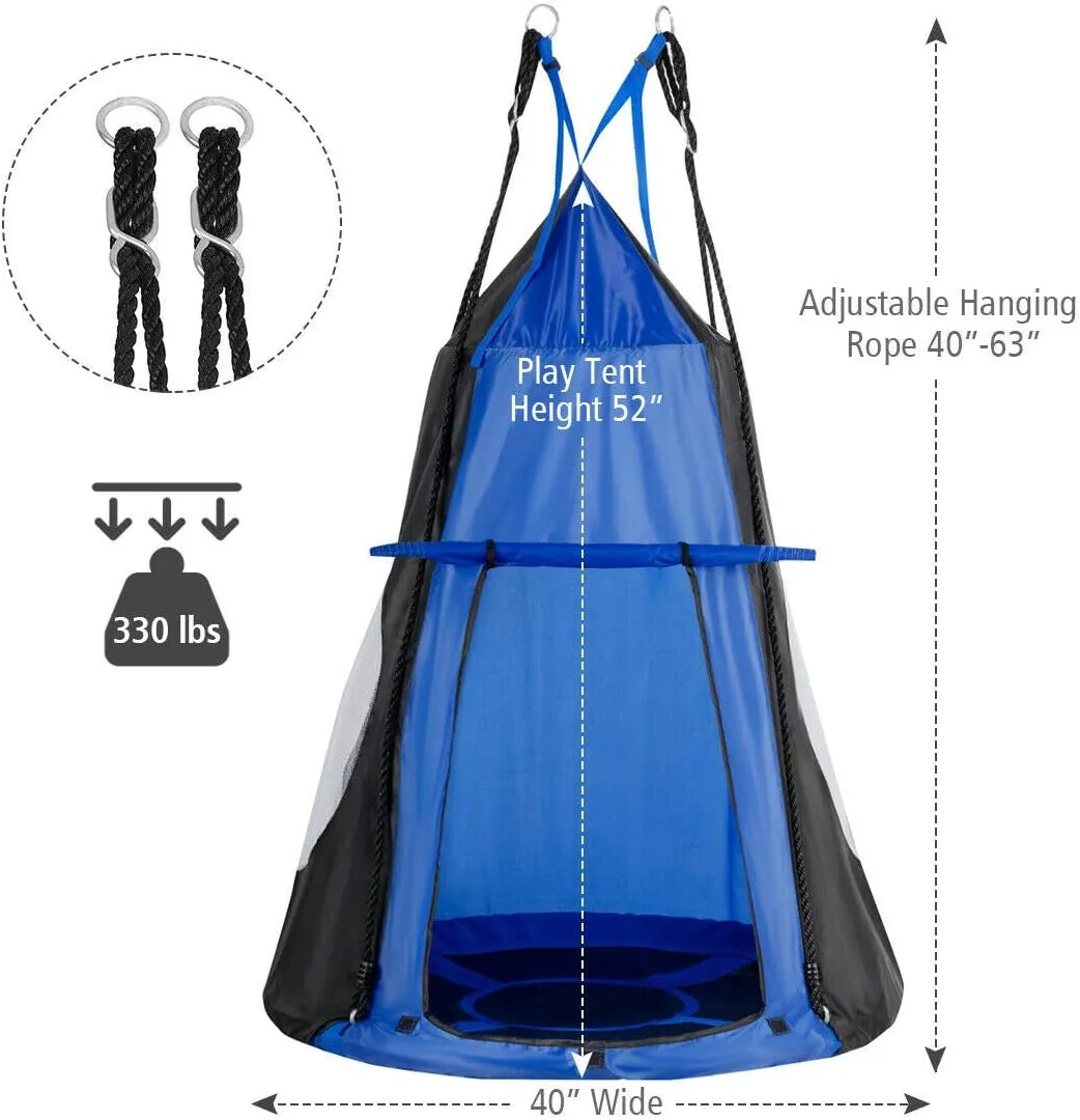 DORTALA Kids Hanging Chair Swing Tent Set, Hammock Nest Pod Hanging Swing Seat for Boys/Girls, Children Swing Play House with Detachable Play Tent, Max Capacity 330 LBS, 40", Blue