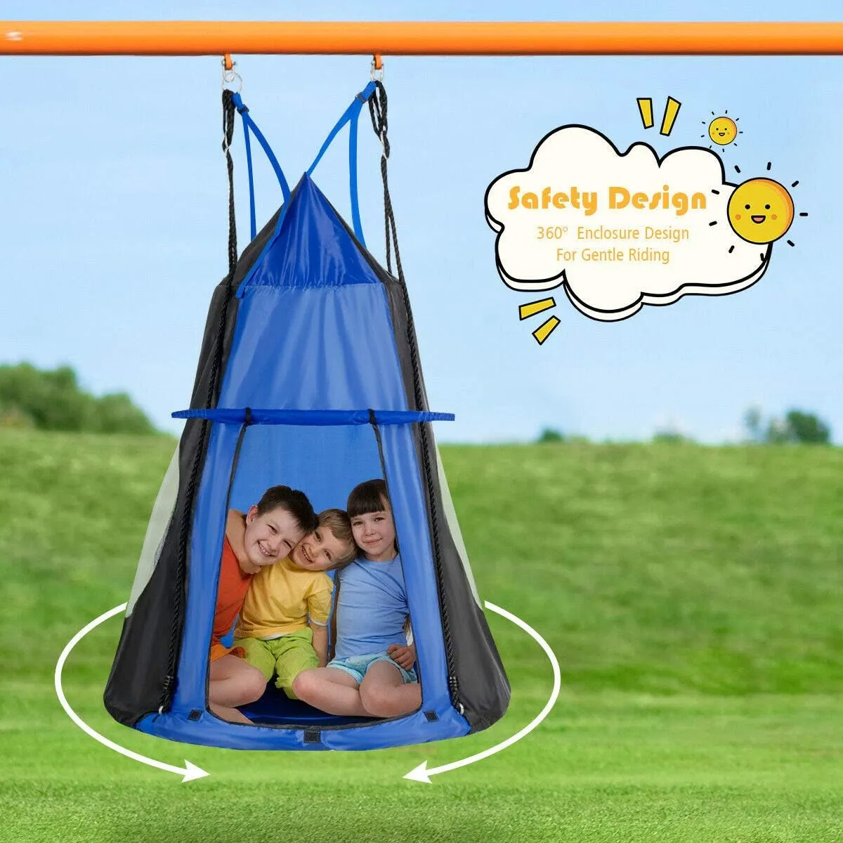 DORTALA Kids Hanging Chair Swing Tent Set, Hammock Nest Pod Hanging Swing Seat for Boys/Girls, Children Swing Play House with Detachable Play Tent, Max Capacity 330 LBS, 40", Blue