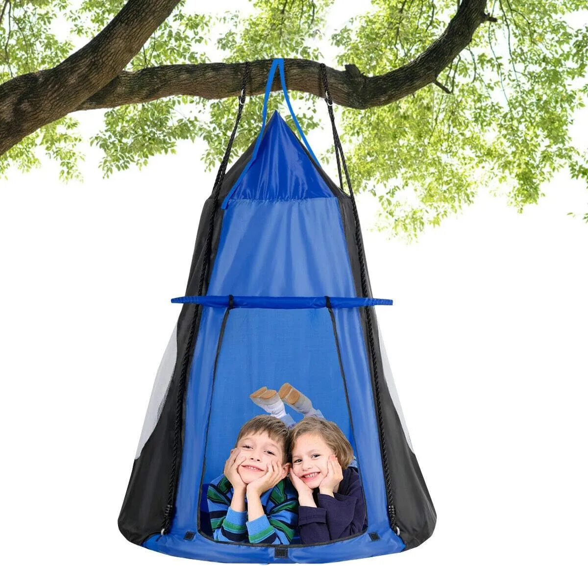 DORTALA Kids Hanging Chair Swing Tent Set, Hammock Nest Pod Hanging Swing Seat for Boys/Girls, Children Swing Play House with Detachable Play Tent, Max Capacity 330 LBS, 40", Blue
