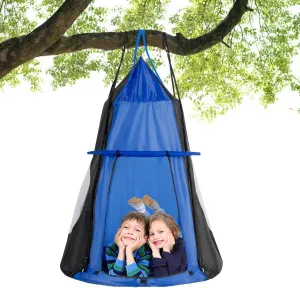 DORTALA Kids Hanging Chair Swing Tent Set, Hammock Nest Pod Hanging Swing Seat for Boys/Girls, Children Swing Play House with Detachable Play Tent, Max Capacity 330 LBS, 40", Blue
