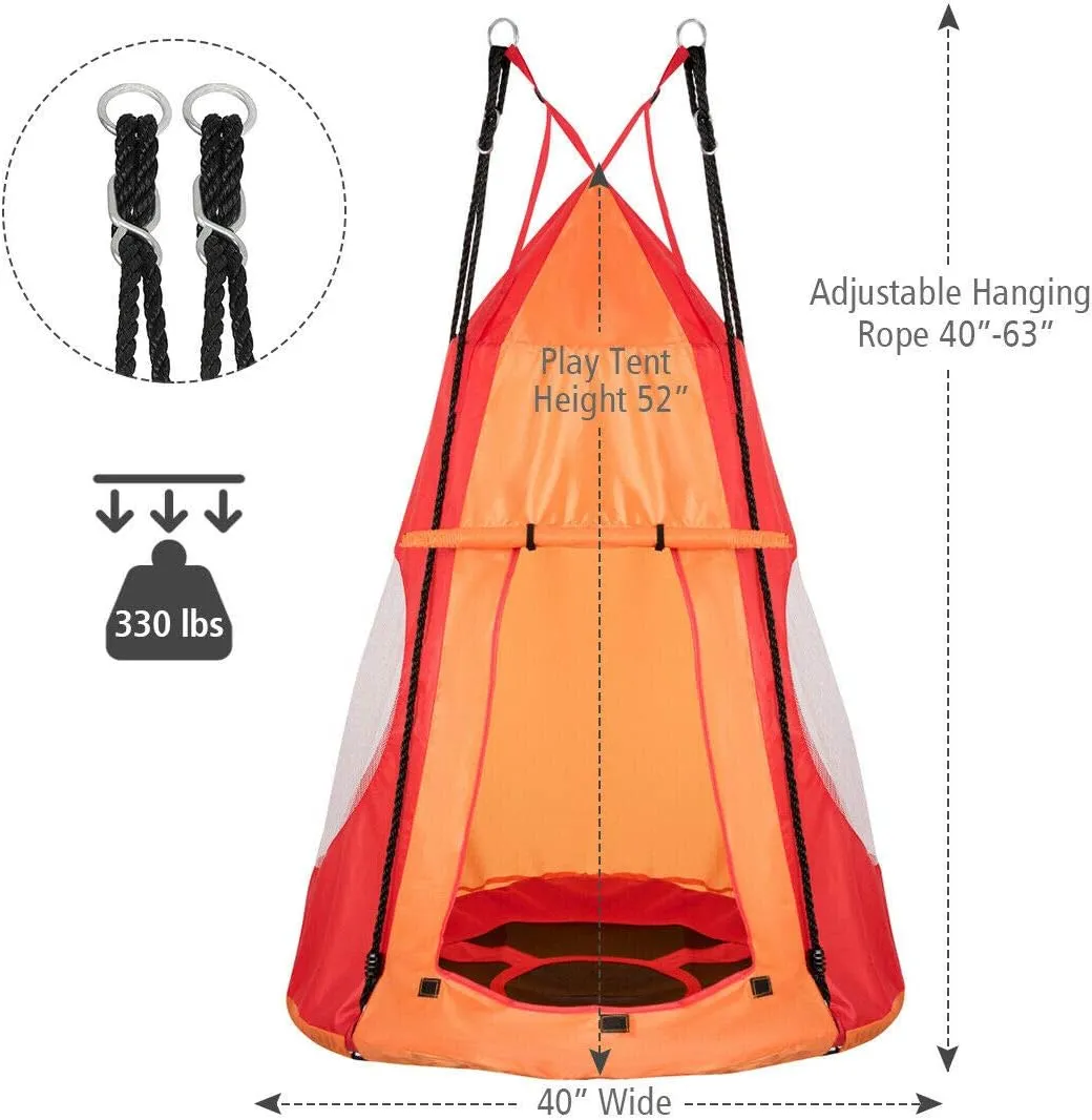 DORTALA Kids Hanging Chair Swing Tent Set, Hammock Nest Pod Hanging Swing Seat for Boys/Girls, Children Swing Play House with Detachable Play Tent, Max Capacity 330 LBS, 40", Orange