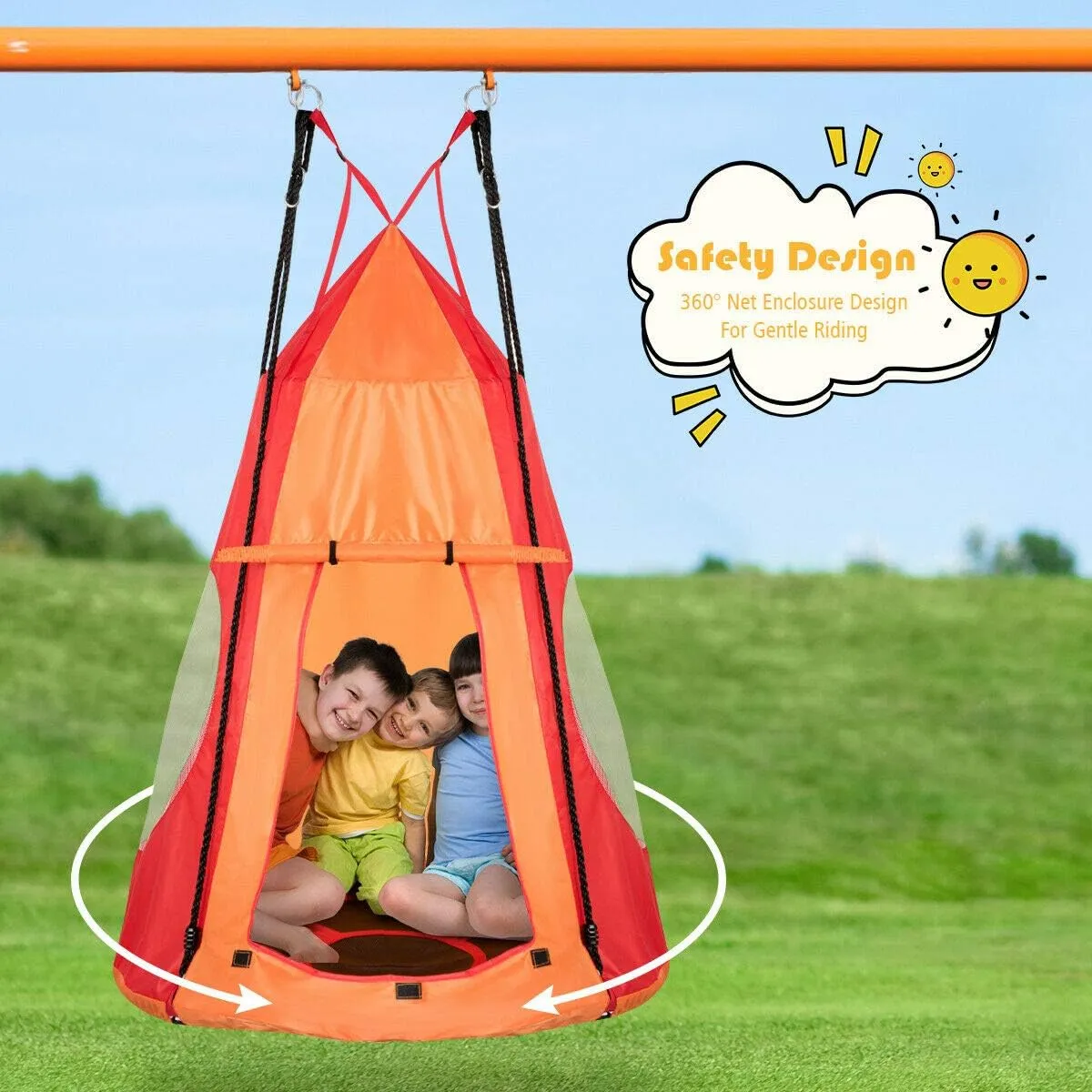 DORTALA Kids Hanging Chair Swing Tent Set, Hammock Nest Pod Hanging Swing Seat for Boys/Girls, Children Swing Play House with Detachable Play Tent, Max Capacity 330 LBS, 40", Orange