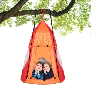 DORTALA Kids Hanging Chair Swing Tent Set, Hammock Nest Pod Hanging Swing Seat for Boys/Girls, Children Swing Play House with Detachable Play Tent, Max Capacity 330 LBS, 40", Orange