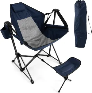 DORTALA Swinging Hammock Chairs for Camping, Rocking Camp Chair w/Retractable Footrest, Folding Camping Chair for Adults, Great for Camping, Fishing, Picnic, Carrying Bag Included, Pack of 1, Navy