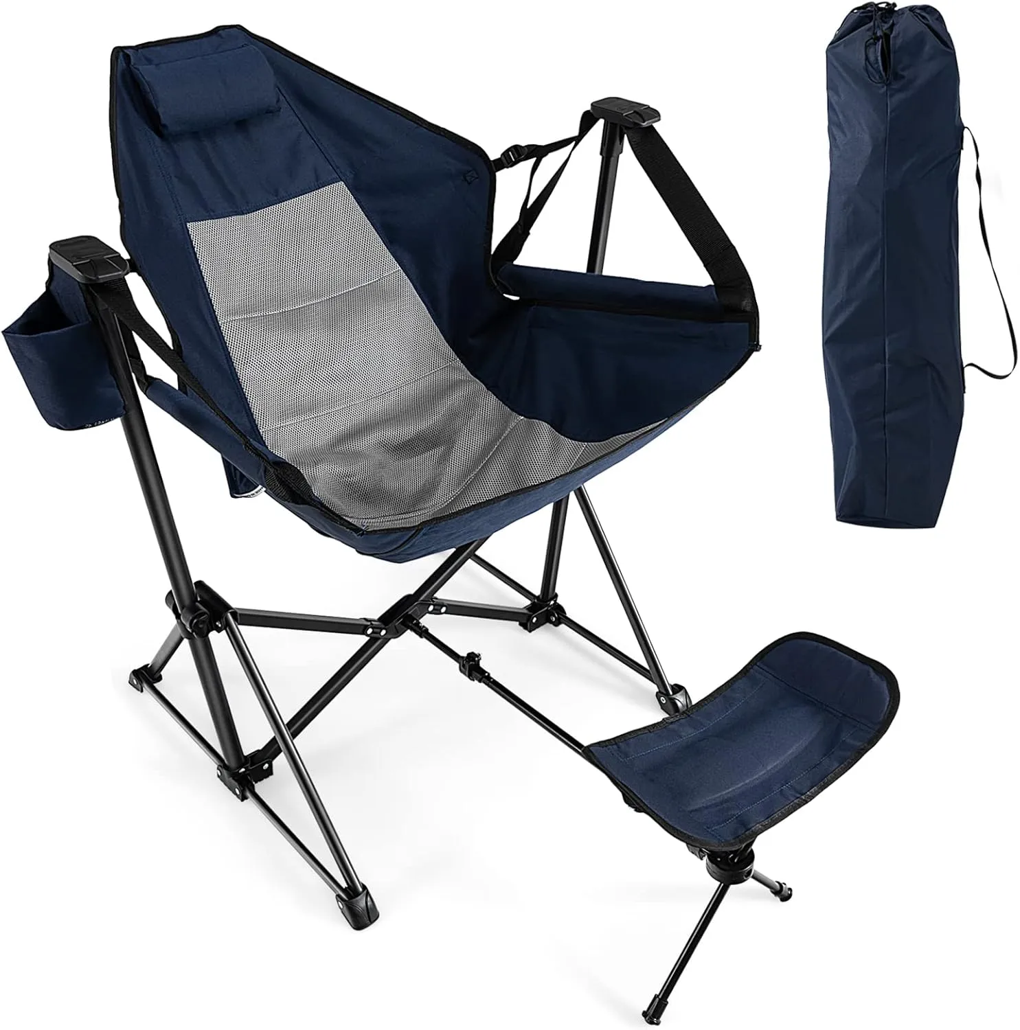 DORTALA Swinging Hammock Chairs for Camping, Rocking Camp Chair w/Retractable Footrest, Folding Camping Chair for Adults, Great for Camping, Fishing, Picnic, Carrying Bag Included, Pack of 1, Navy