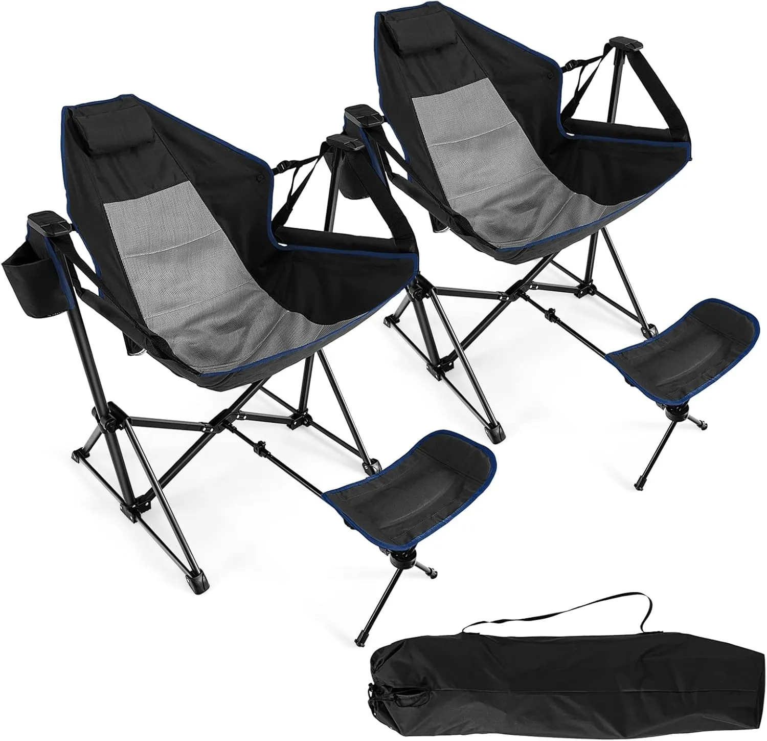 DORTALA Swinging Hammock Chairs for Camping, Rocking Camp Chair w/Retractable Footrest, Folding Camping Chair for Adults, Great for Camping, Fishing, Picnic, Carrying Bag Included, Pack of 2, Black