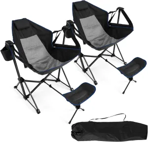DORTALA Swinging Hammock Chairs for Camping, Rocking Camp Chair w/Retractable Footrest, Folding Camping Chair for Adults, Great for Camping, Fishing, Picnic, Carrying Bag Included, Pack of 2, Black