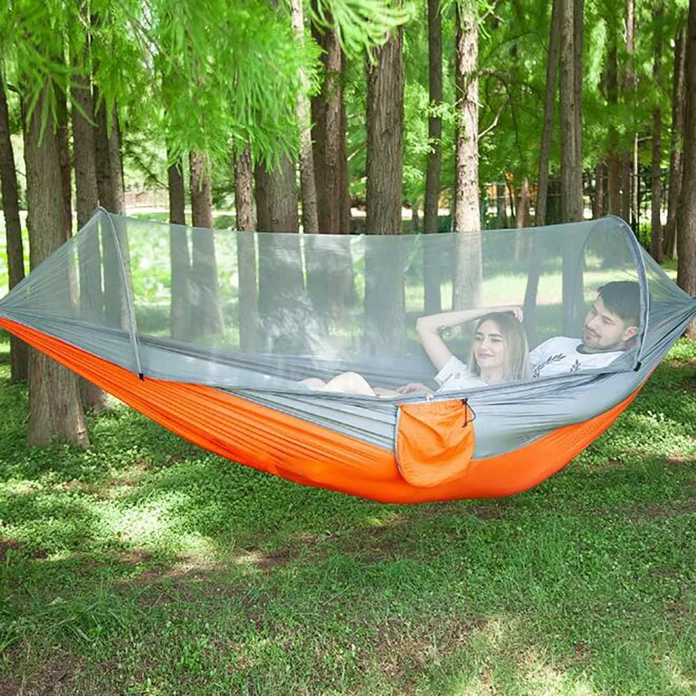 Double Camping Hammock with Tree Straps,Outdoor Hammock with Mosquito Net,Portable Parachute Nylon Hammock for Backpack Travel Orange A 290x140cm