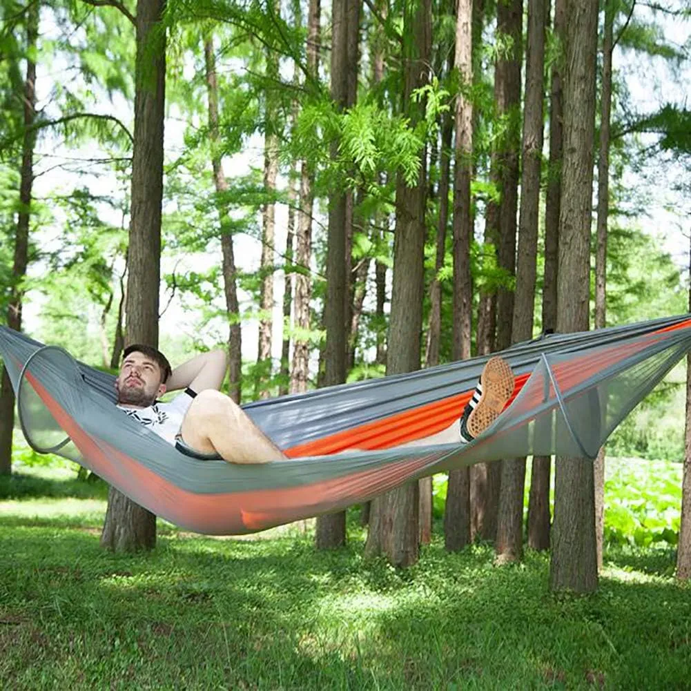Double Camping Hammock with Tree Straps,Outdoor Hammock with Mosquito Net,Portable Parachute Nylon Hammock for Backpack Travel Orange A 290x140cm