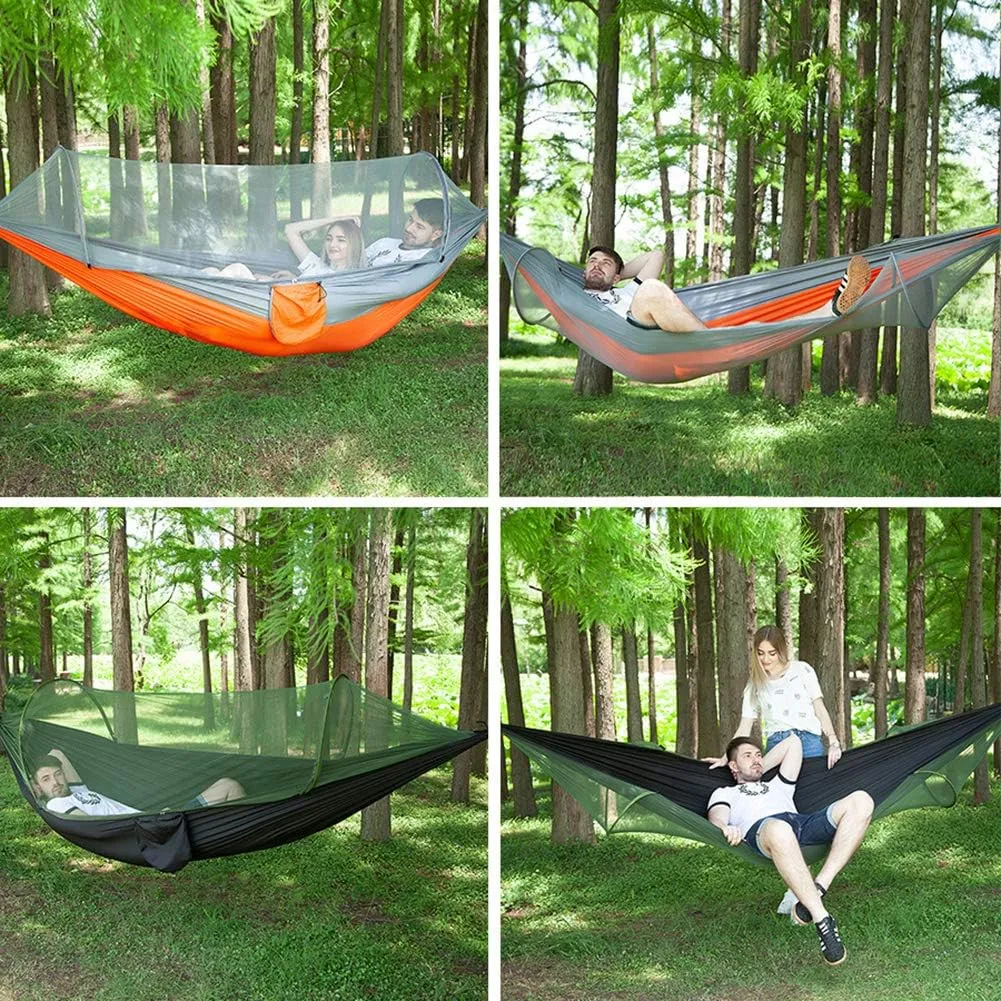 Double Camping Hammock with Tree Straps,Outdoor Hammock with Mosquito Net,Portable Parachute Nylon Hammock for Backpack Travel Orange A 290x140cm