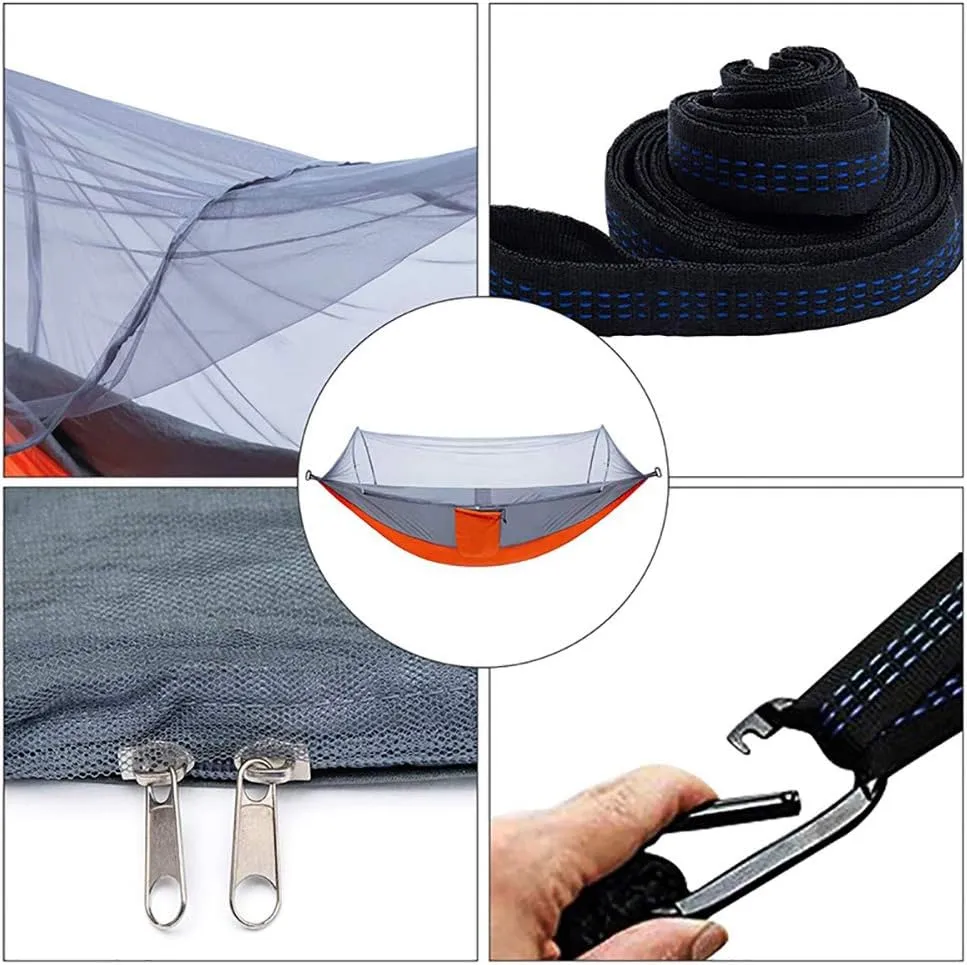 Double Camping Hammock with Tree Straps,Outdoor Hammock with Mosquito Net,Portable Parachute Nylon Hammock for Backpack Travel Orange A 290x140cm