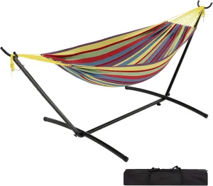 Double Hammock with Space Foldable Saving Steel Stand Included 2 Person Heavy Portable Carrying Case Duty Outside Garden Yard Outdoor 450lb Capacity for Garden, Camping