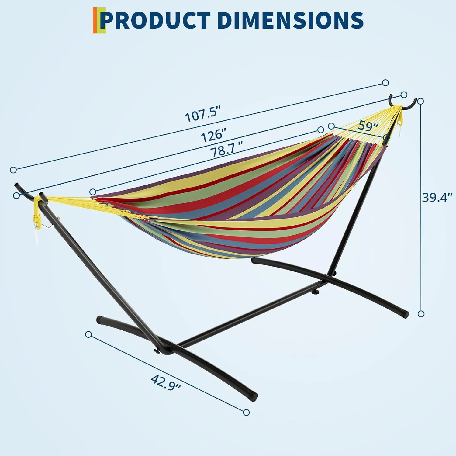 Double Hammock with Space Foldable Saving Steel Stand Included 2 Person Heavy Portable Carrying Case Duty Outside Garden Yard Outdoor 450lb Capacity for Garden, Camping