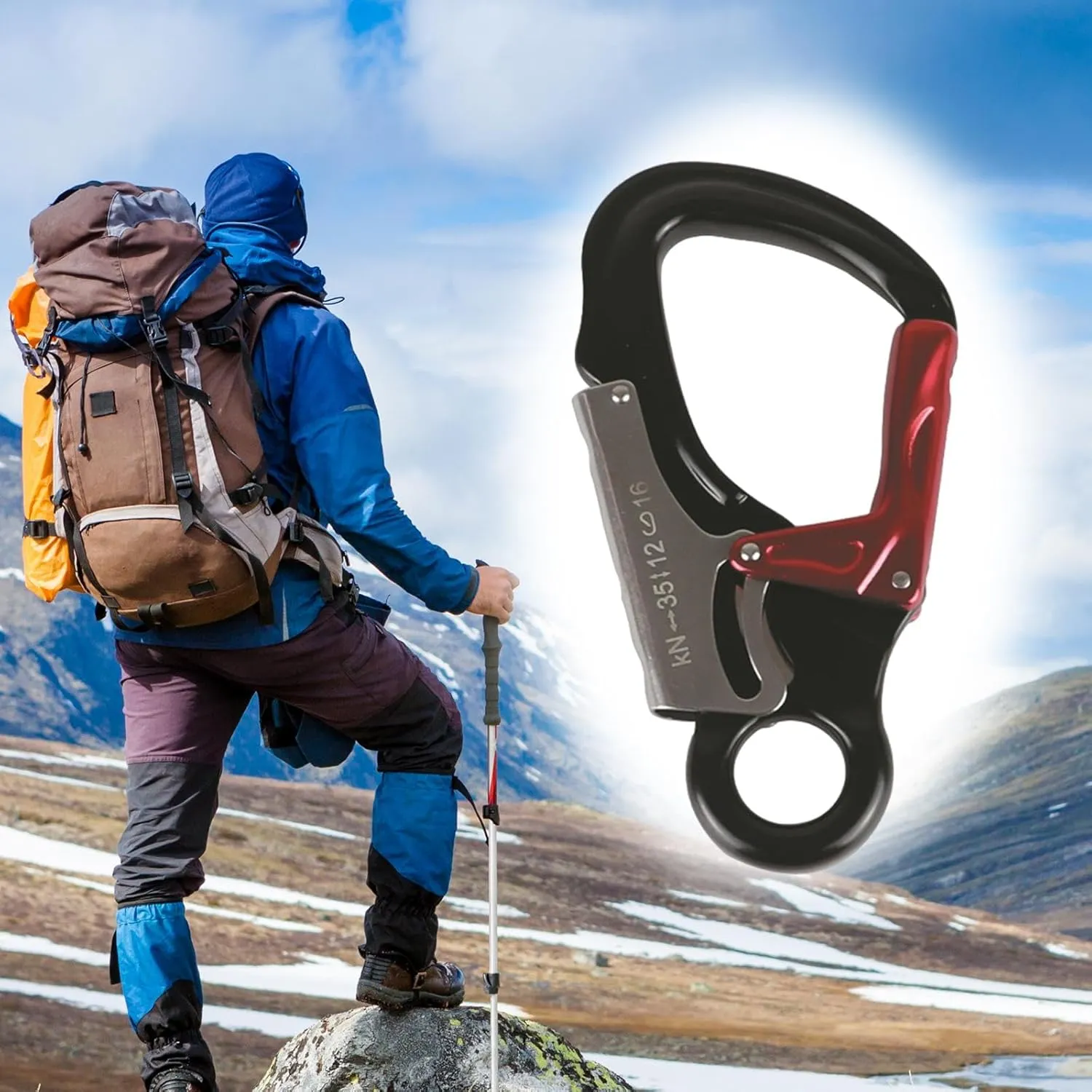 Double Locking Snap Hook Self Locking Carabiner Clip Smooth Key Nose Gate Aluminum Rock Climbing Carabiner for Mountaineering
