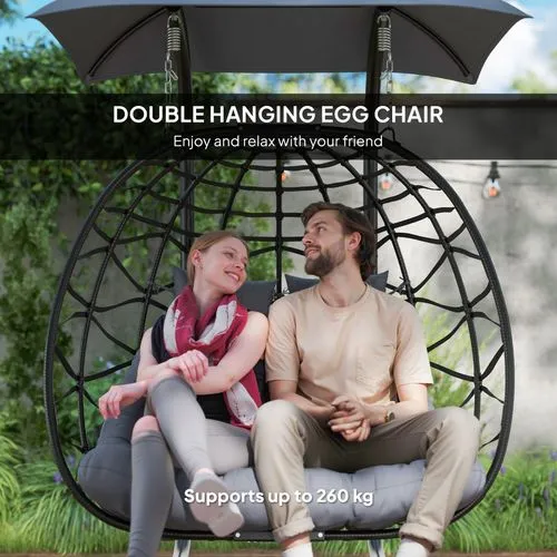 Double Rattan Swing Chair – Weather-Resistant Hanging Egg Seat for Two