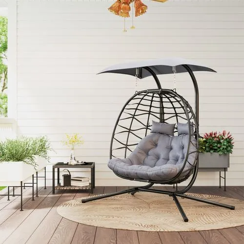 Double Rattan Swing Chair – Weather-Resistant Hanging Egg Seat for Two