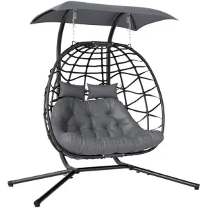 Double Rattan Swing Chair – Weather-Resistant Hanging Egg Seat for Two