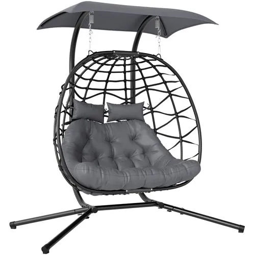 Double Rattan Swing Chair – Weather-Resistant Hanging Egg Seat for Two