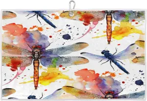 Dragonflies Watercolor Beautiful Golf Towel with Heavy Duty Carabiner Clip Quick Dry Ultra Absorbent Club Ball Cleaning Towel Golf Accessories for Men Women