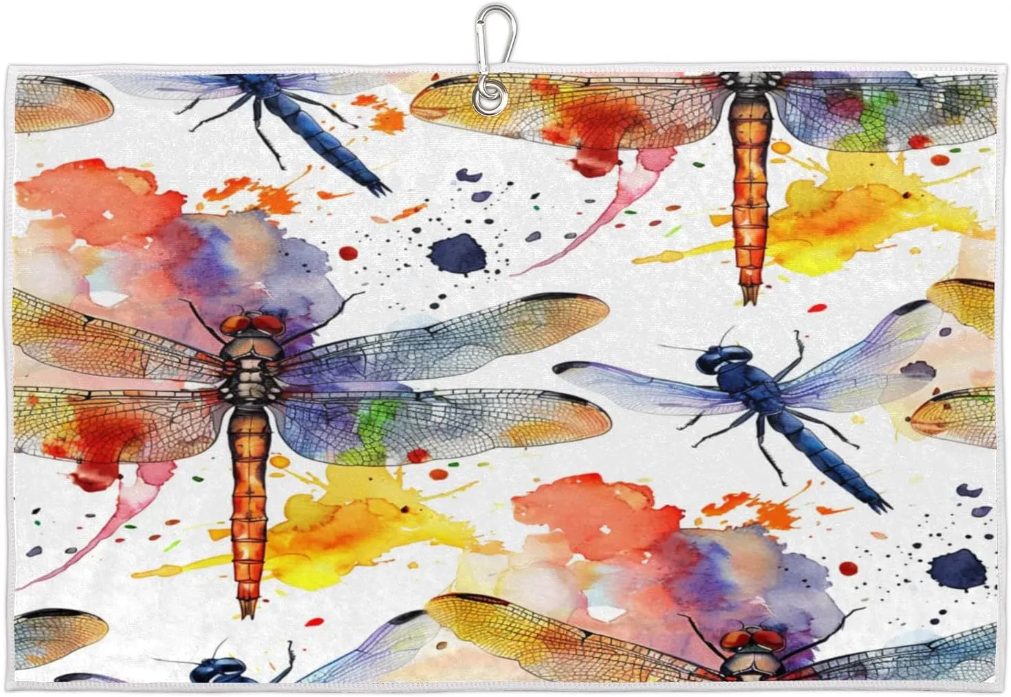 Dragonflies Watercolor Beautiful Golf Towel with Heavy Duty Carabiner Clip Quick Dry Ultra Absorbent Club Ball Cleaning Towel Golf Accessories for Men Women