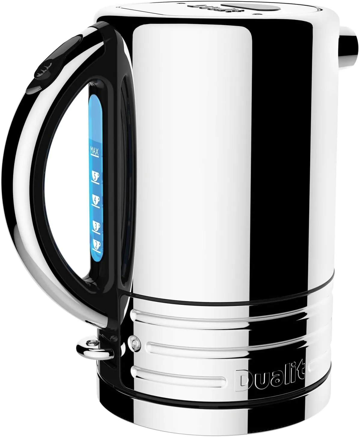 Dualit Design Series Kettle - 50.7 fl.oz - Stainless Steel Kettle with Black Trim - Rapid Boil and Patented Pure Pour Non-Drip Spout - Measuring Window with Cup Level Indicators