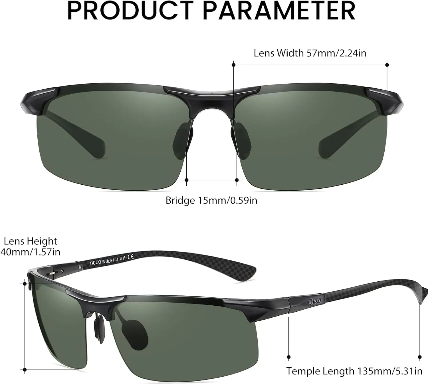 DUCO Men's Sports Polarized Driving Carbon Fiber Sunglasses for Men UV400 Protection DC8277