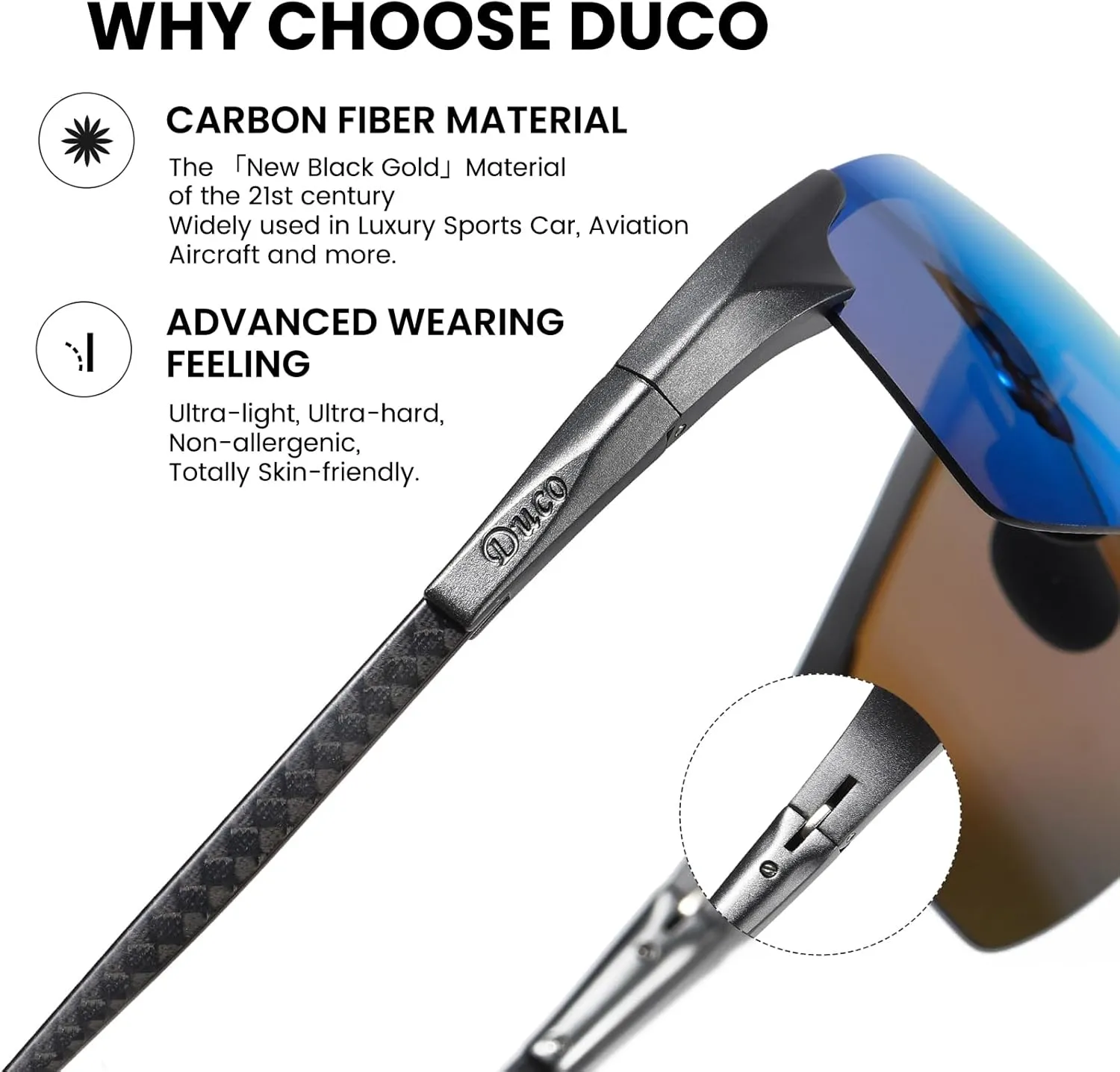 DUCO Men's Sports Polarized Driving Carbon Fiber Sunglasses for Men UV400 Protection DC8277