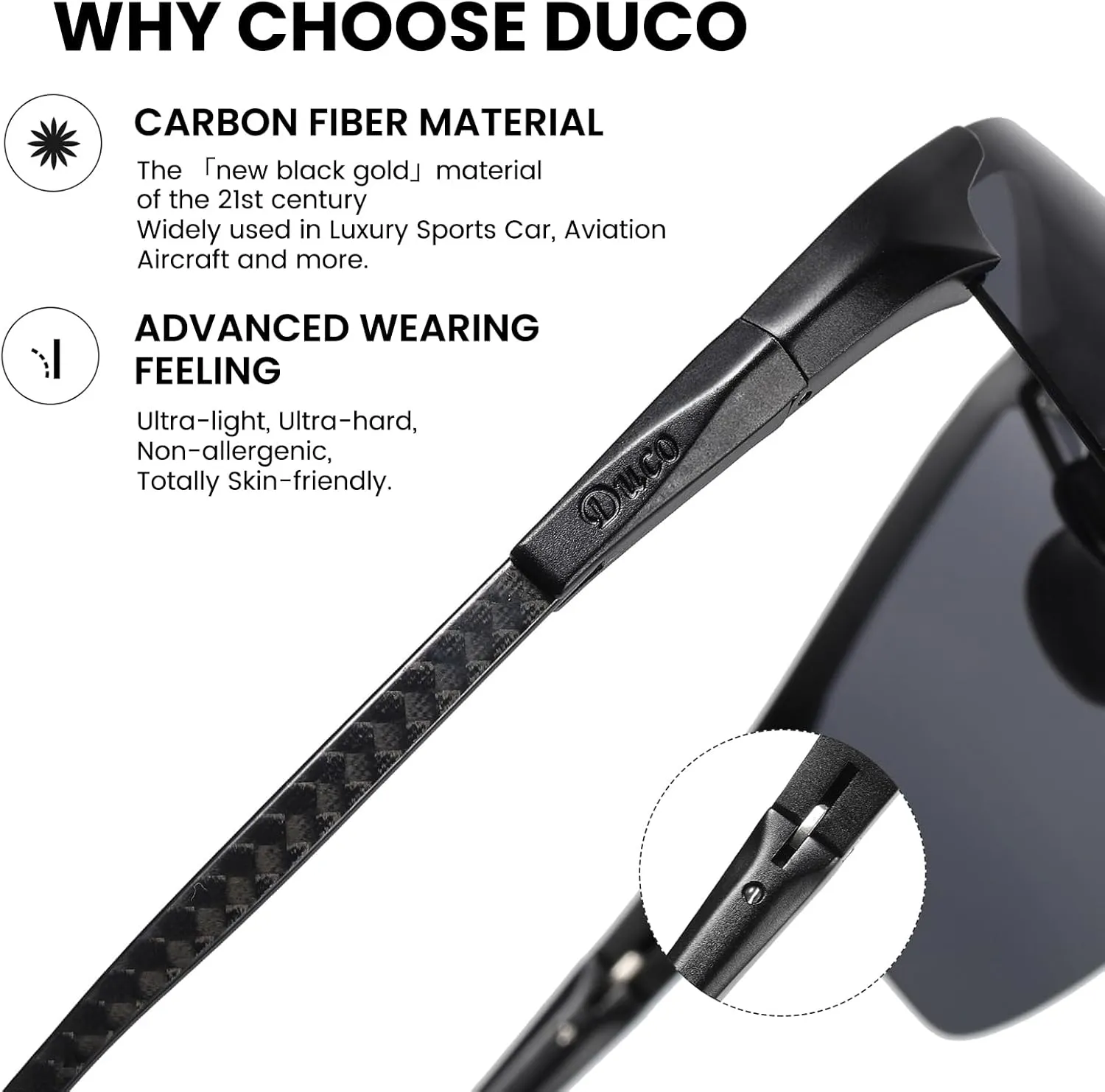 DUCO Men's Sports Polarized Driving Carbon Fiber Sunglasses for Men UV400 Protection DC8277