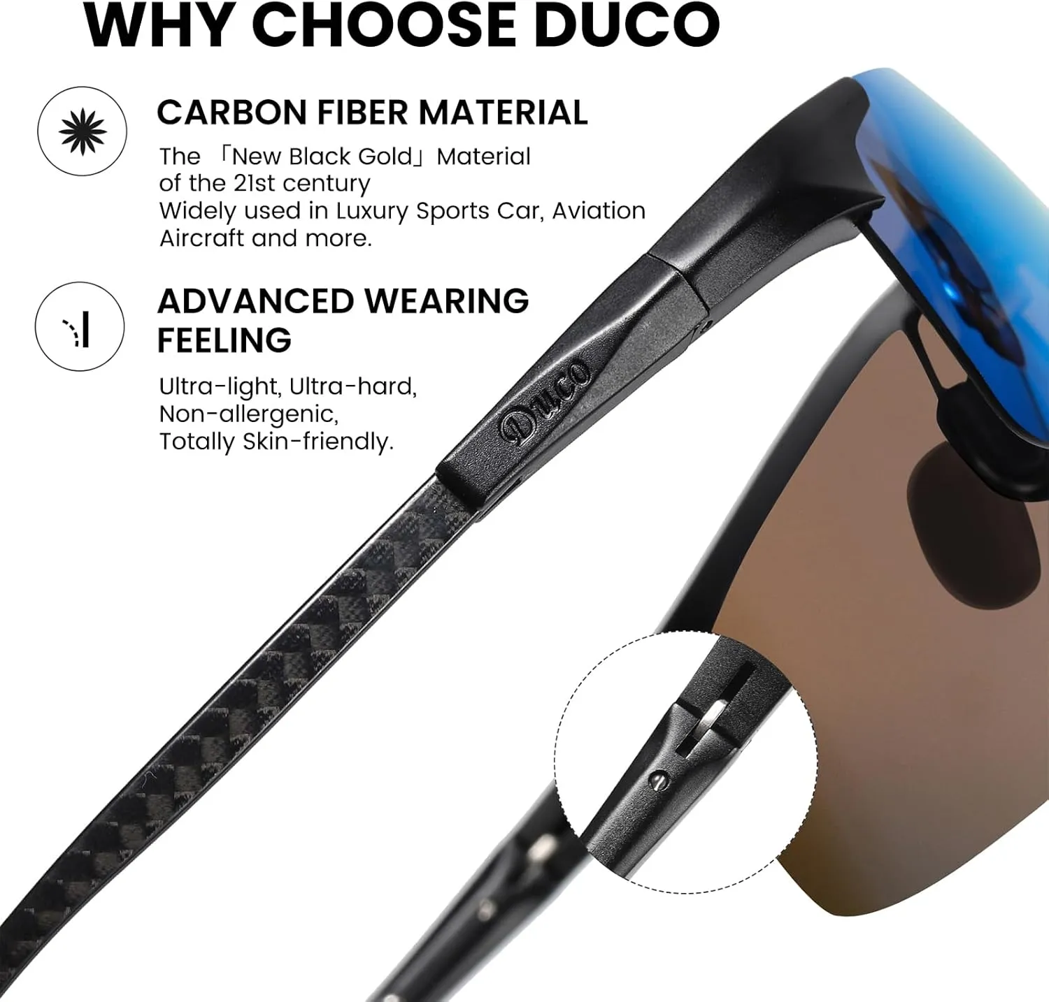DUCO Men's Sports Polarized Driving Carbon Fiber Sunglasses for Men UV400 Protection DC8277