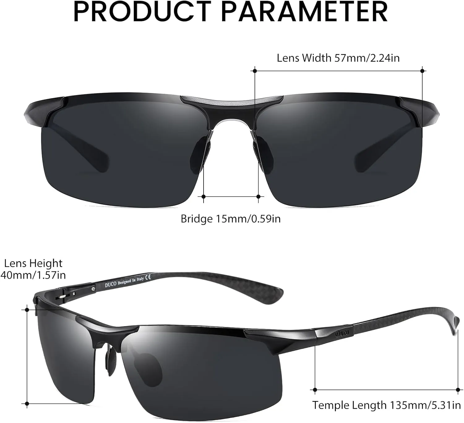 DUCO Men's Sports Polarized Driving Carbon Fiber Sunglasses for Men UV400 Protection DC8277