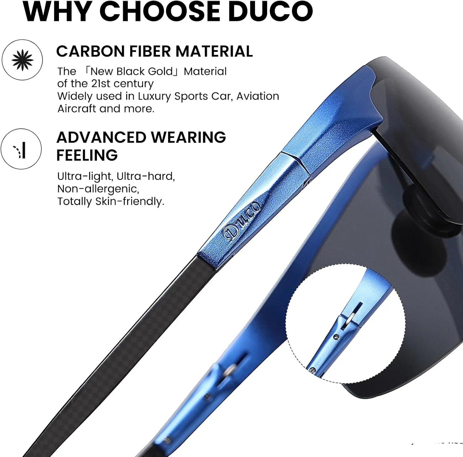 DUCO Men's Sports Polarized Driving Carbon Fiber Sunglasses for Men UV400 Protection DC8277