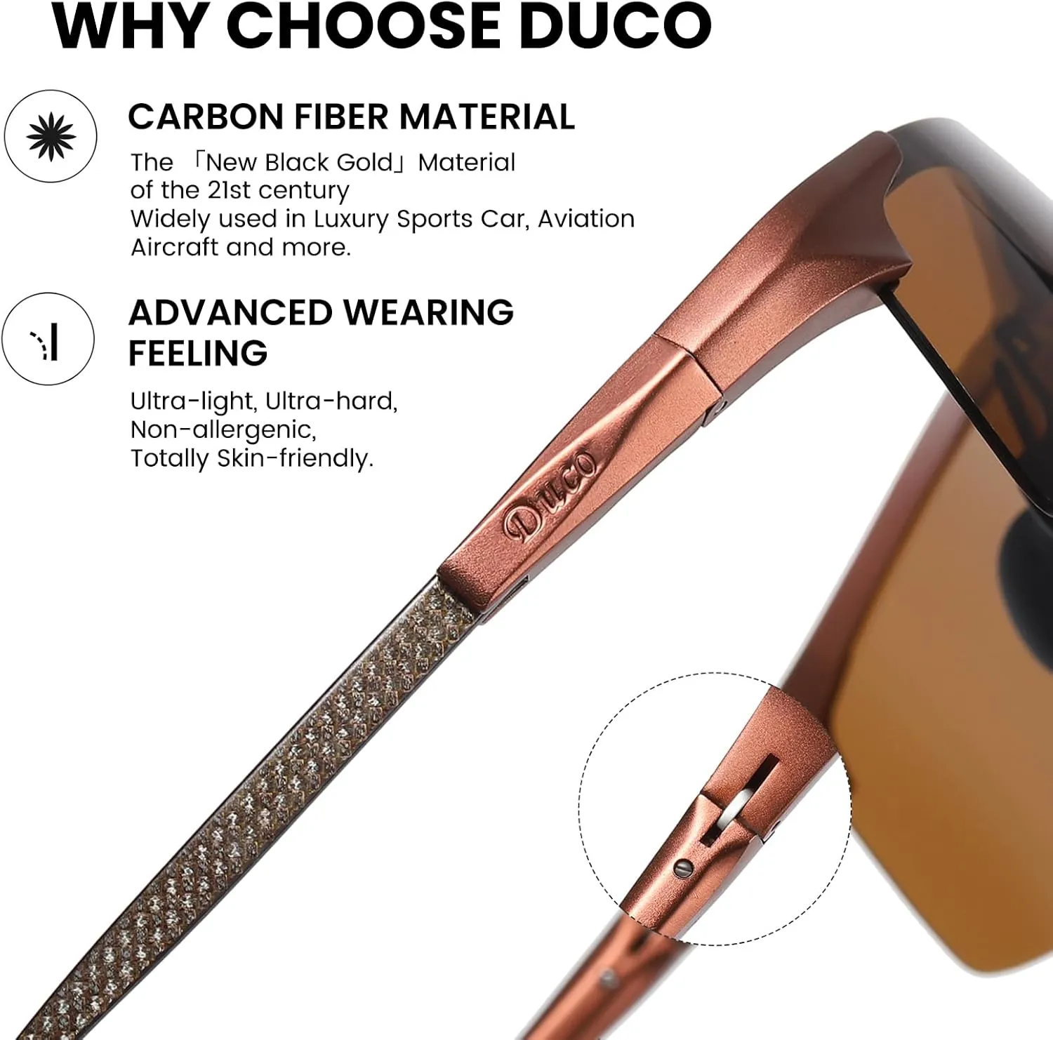 DUCO Men's Sports Polarized Driving Carbon Fiber Sunglasses for Men UV400 Protection DC8277