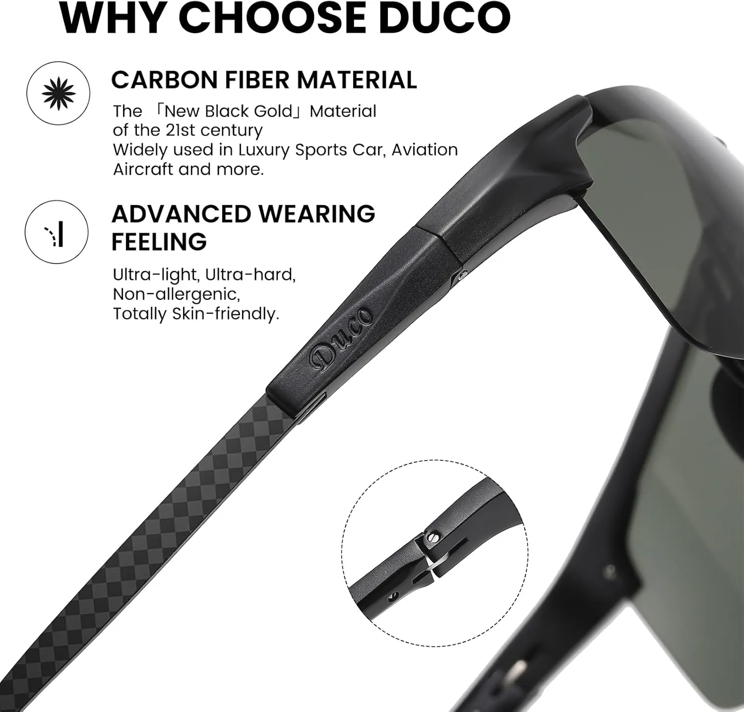 DUCO Men's Sports Polarized Driving Carbon Fiber Sunglasses for Men UV400 Protection DC8277