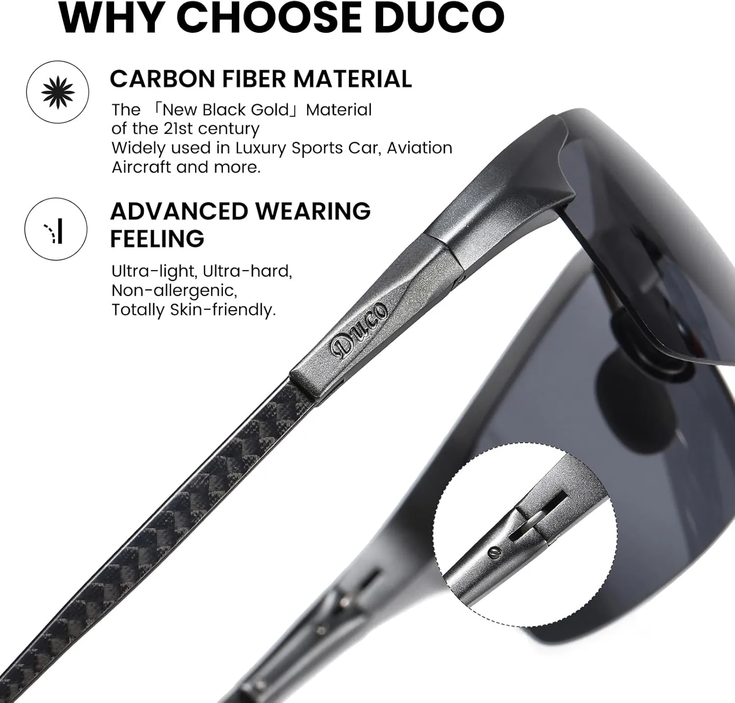 DUCO Mens Sunglasses Polarized Sports Fishing Running Driving Carbon Fiber Sunglasses for Men UV400 Protection DC8277