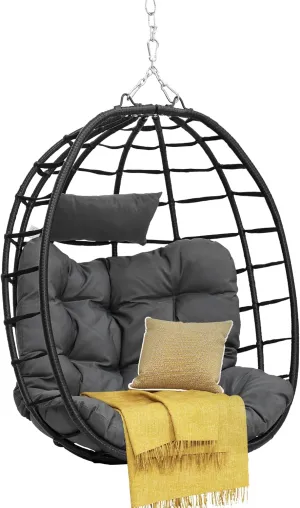 DWVO Egg Hanging Swing Chair Egg Chair Wicker Indoor Outdoor Hammock Egg Chair with Cushions 330lbs for Patio, Bedroom, Garden and Balcony,Dark Gray, Stand not Included
