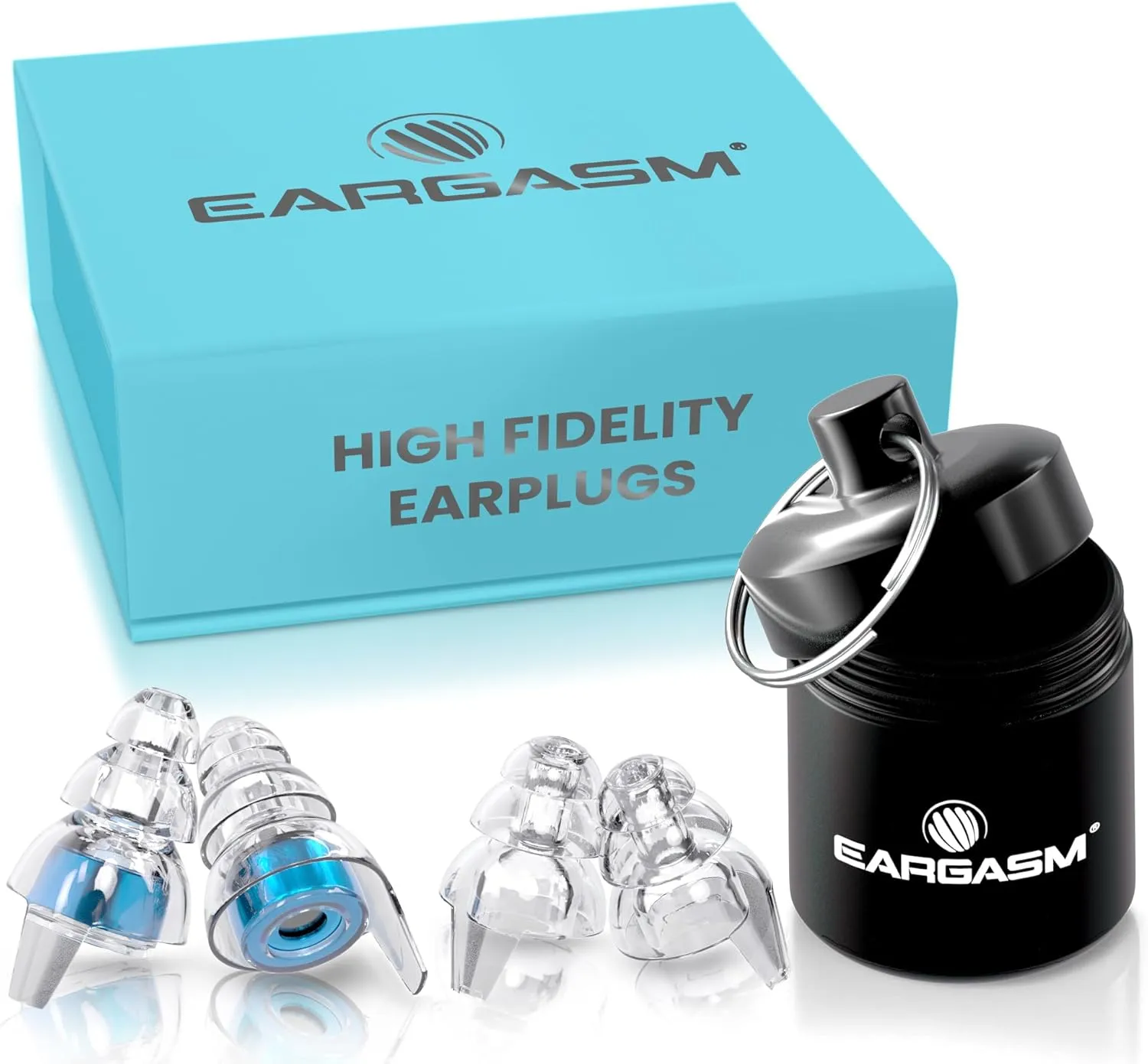 Eargasm High Fidelity Earplugs with Blue Filters - Reusable Noise Reduction Hearing Protection Ear-Plugs with Carrying Case for Concerts, Festivals, Raves, Musicians, Live Music, Sporting Events