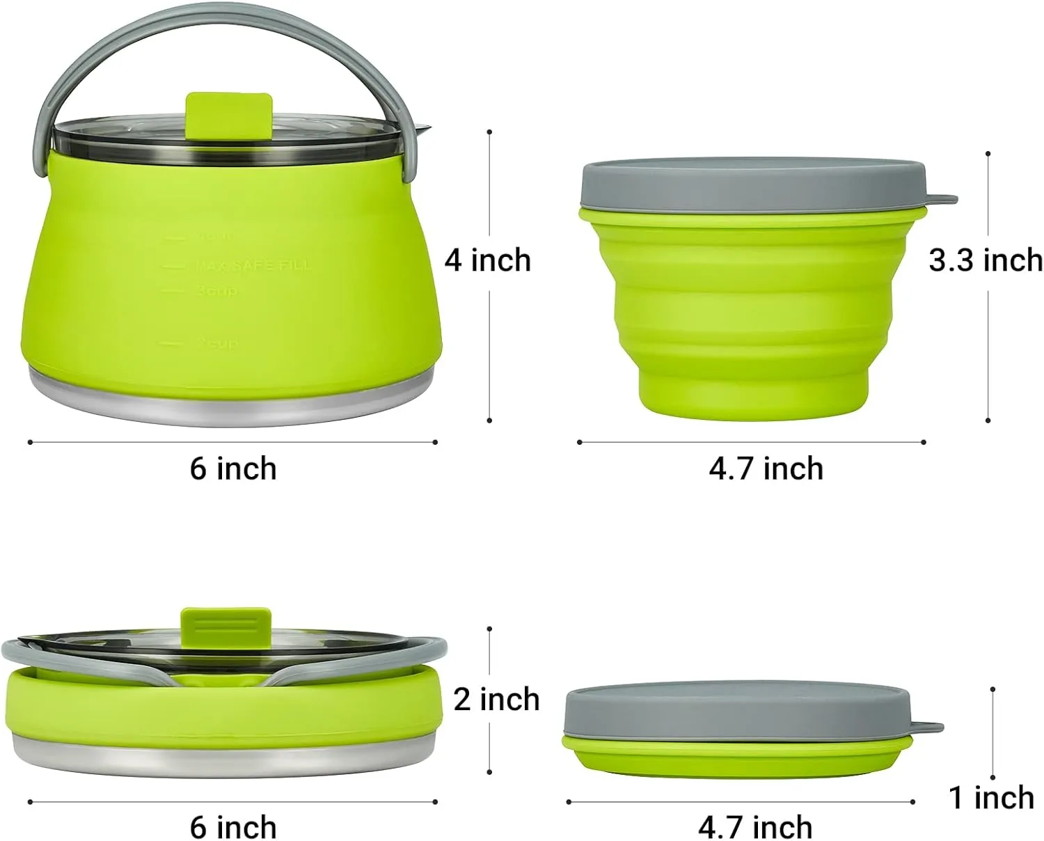 EEZEE 1L Collapsible Camping Kettle Portable Travel Kettle Folding Silicone Camping Cook Pot Foldable Compact Hiking Water Boiler with Lid BPA-Free Backpacking Pot